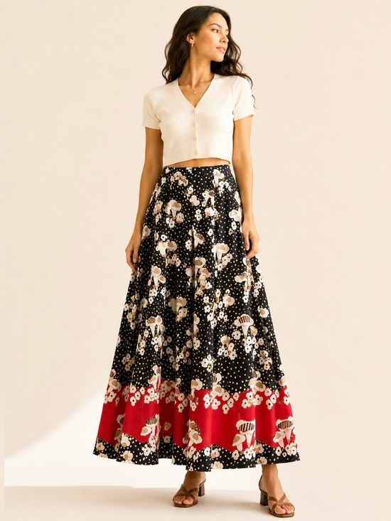 Holt Renfrew Dresses & Skirts - Vintage Holt Renfrew Italy Cotton Mod Botanical Maxi Skirt Editorial Size L